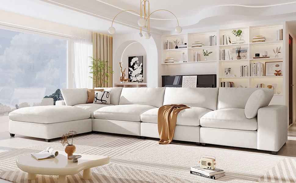 Cloud Couch Sectional, Large Modular Sofa with Ottoman, Beige