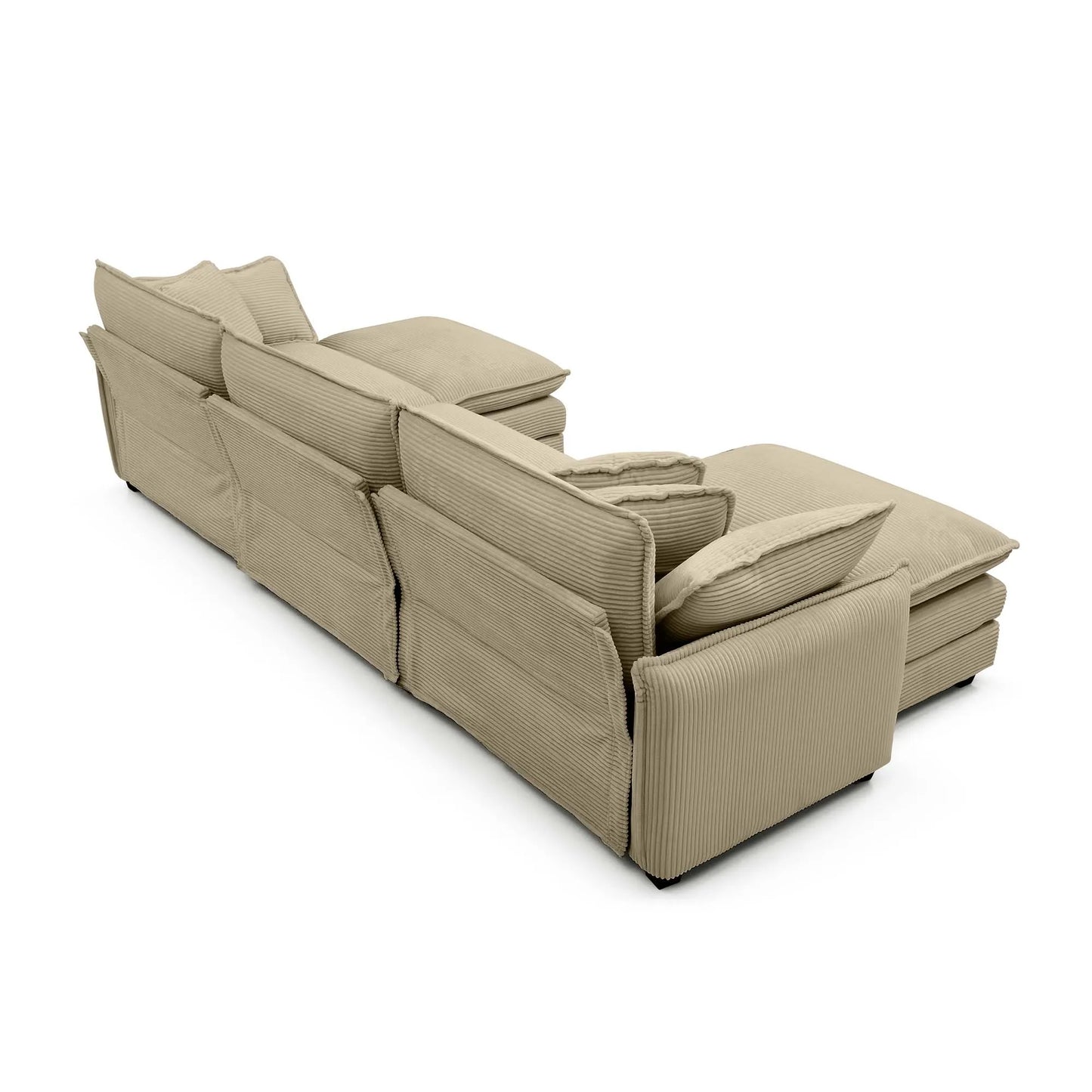 U Shape Sectional Cloud Sofa, Plush Corduroy Couch with Ottoman, Camel
