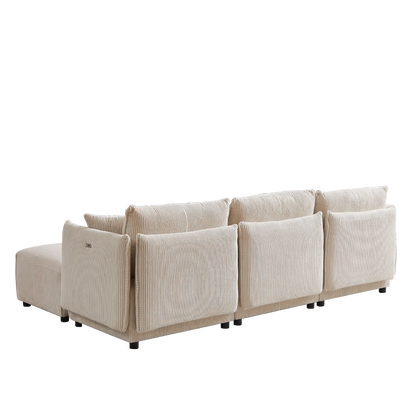 Modular U Shaped Sectional Sofa, Corduroy Couch with Ottoman - Beige