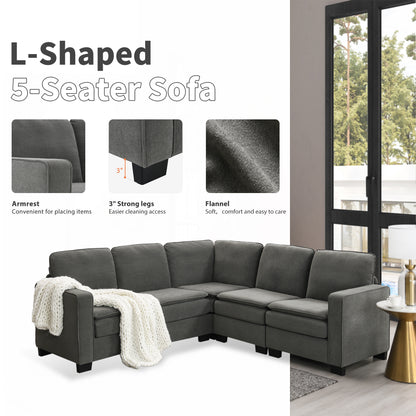 Corner Sectional Sofa, L-Shaped Comfy Couch, Gray