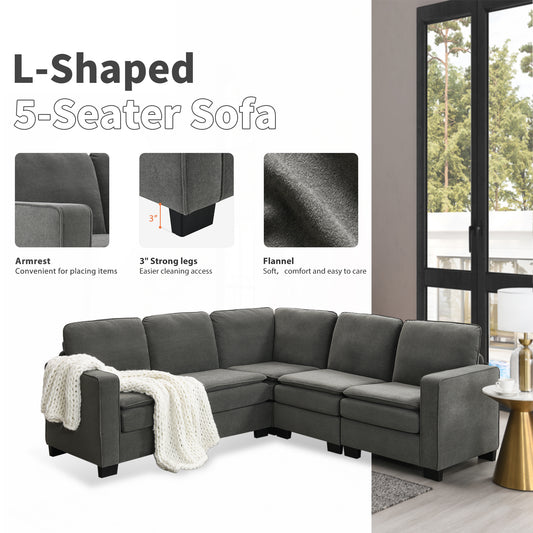 Corner Sectional Sofa, L-Shaped Comfy Couch, Gray
