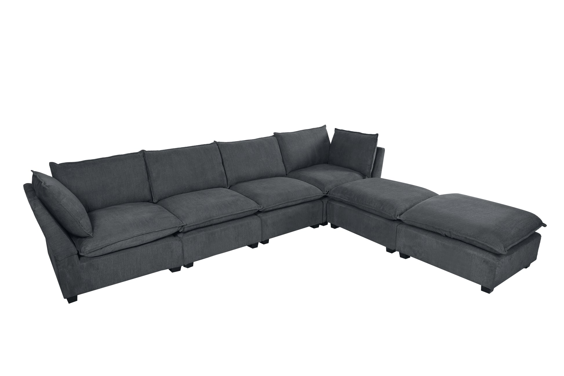 Large Cloud Sectional Sofa, Linen U Shaped Couch with Ottomans, Gray