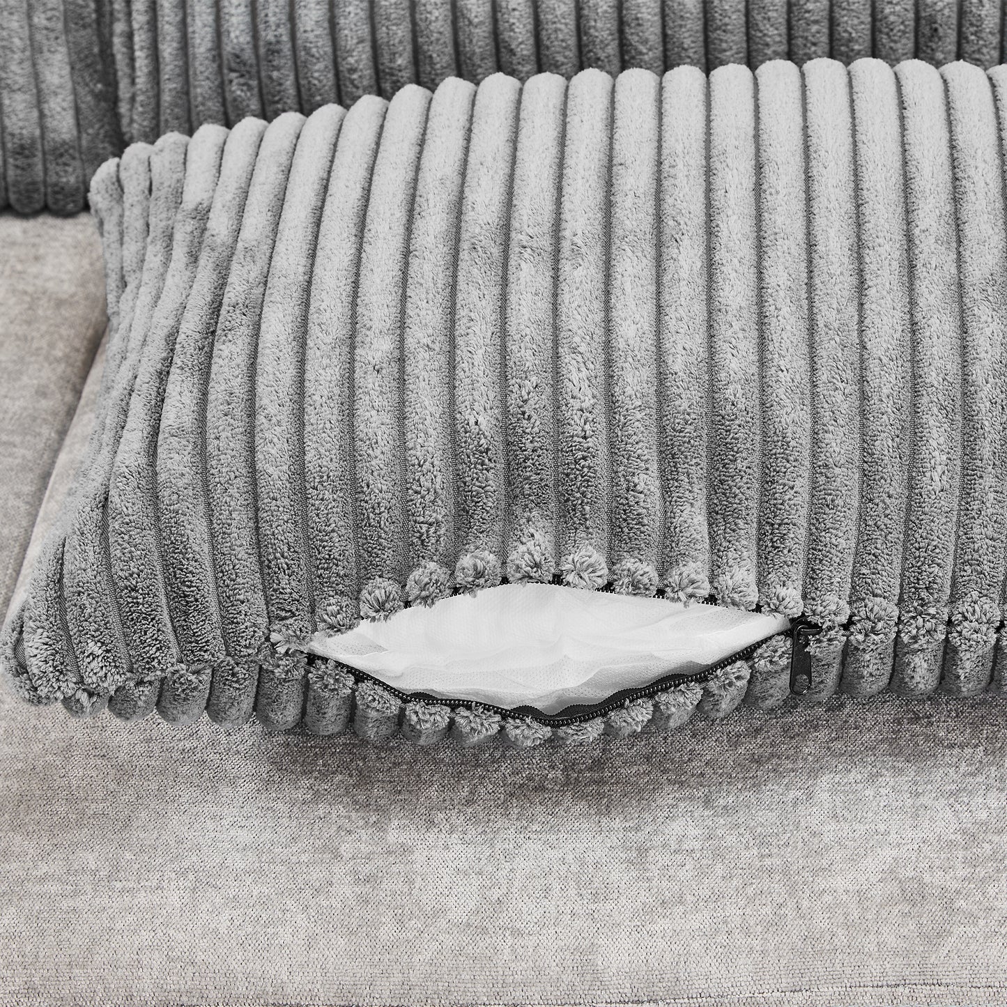 Corduroy Couch with Chaise Sleeper, Sectional Sofa Pull-Out, Grey
