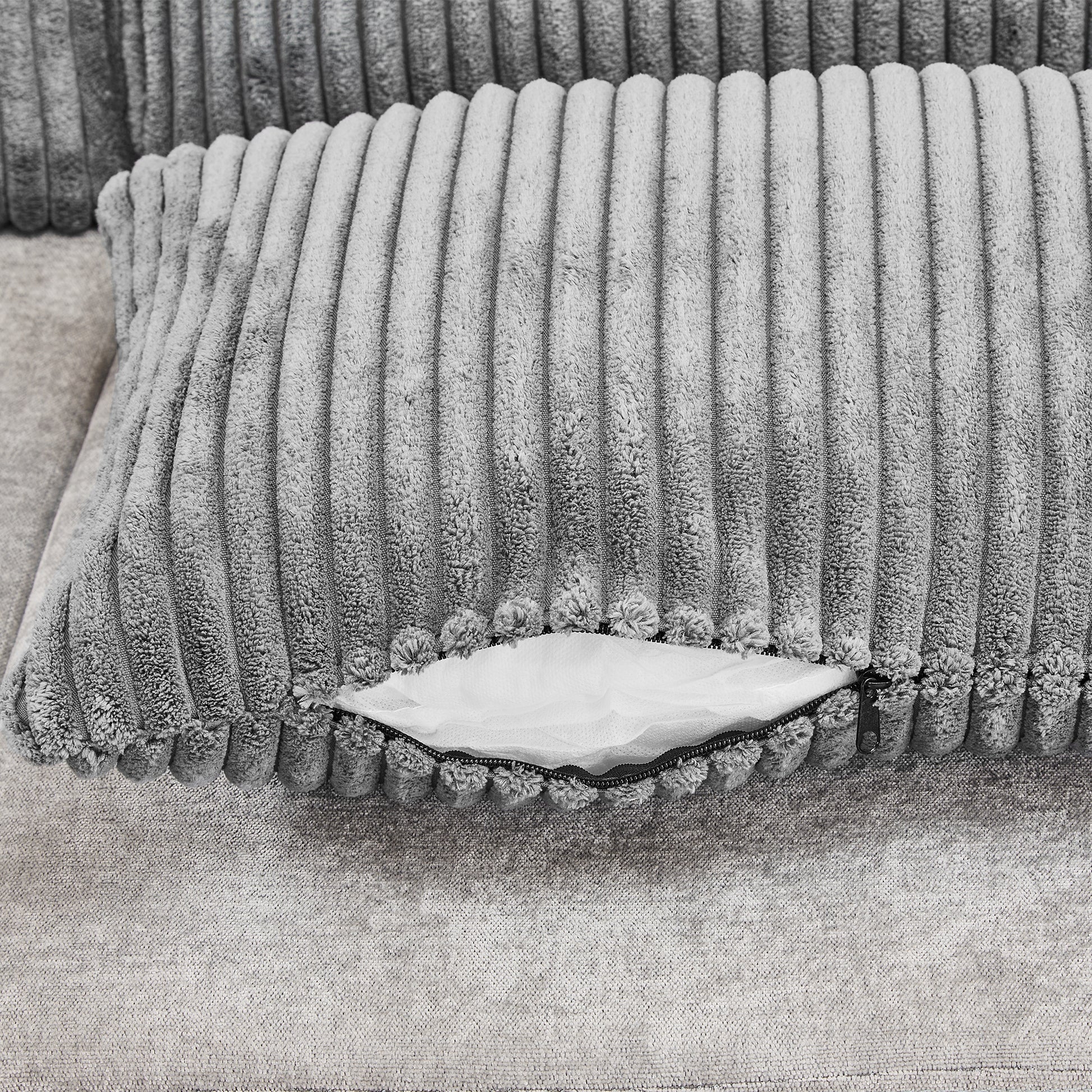 Corduroy Couch with Chaise Sleeper, Sectional Sofa Pull-Out, Grey