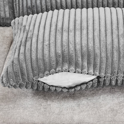 Corduroy Couch with Chaise Sleeper, Sectional Sofa Pull-Out, Grey