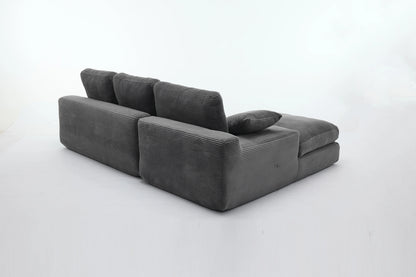 Chaise Lounge Sofa, L Shape Reversible Corduroy Couch Sectional, Grey