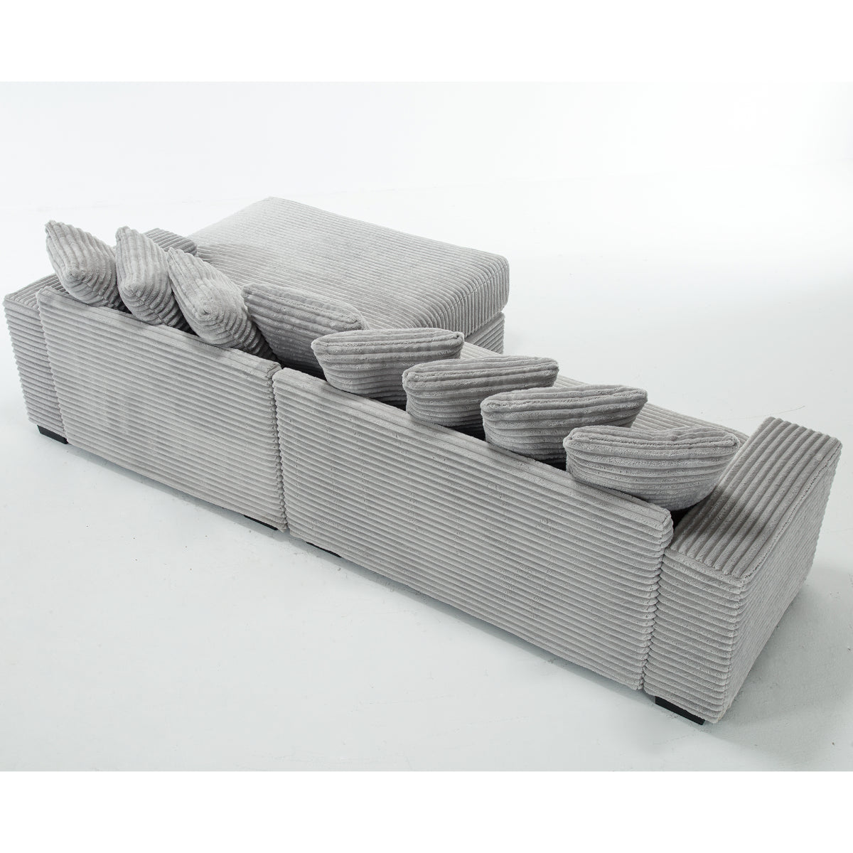 L Shaped Corduroy Couch, Plush Chaise Lounge Sofa, Gray