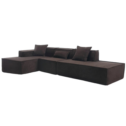 Modular Lounge Sofa, L Shaped Sectional with Chaise, Brown