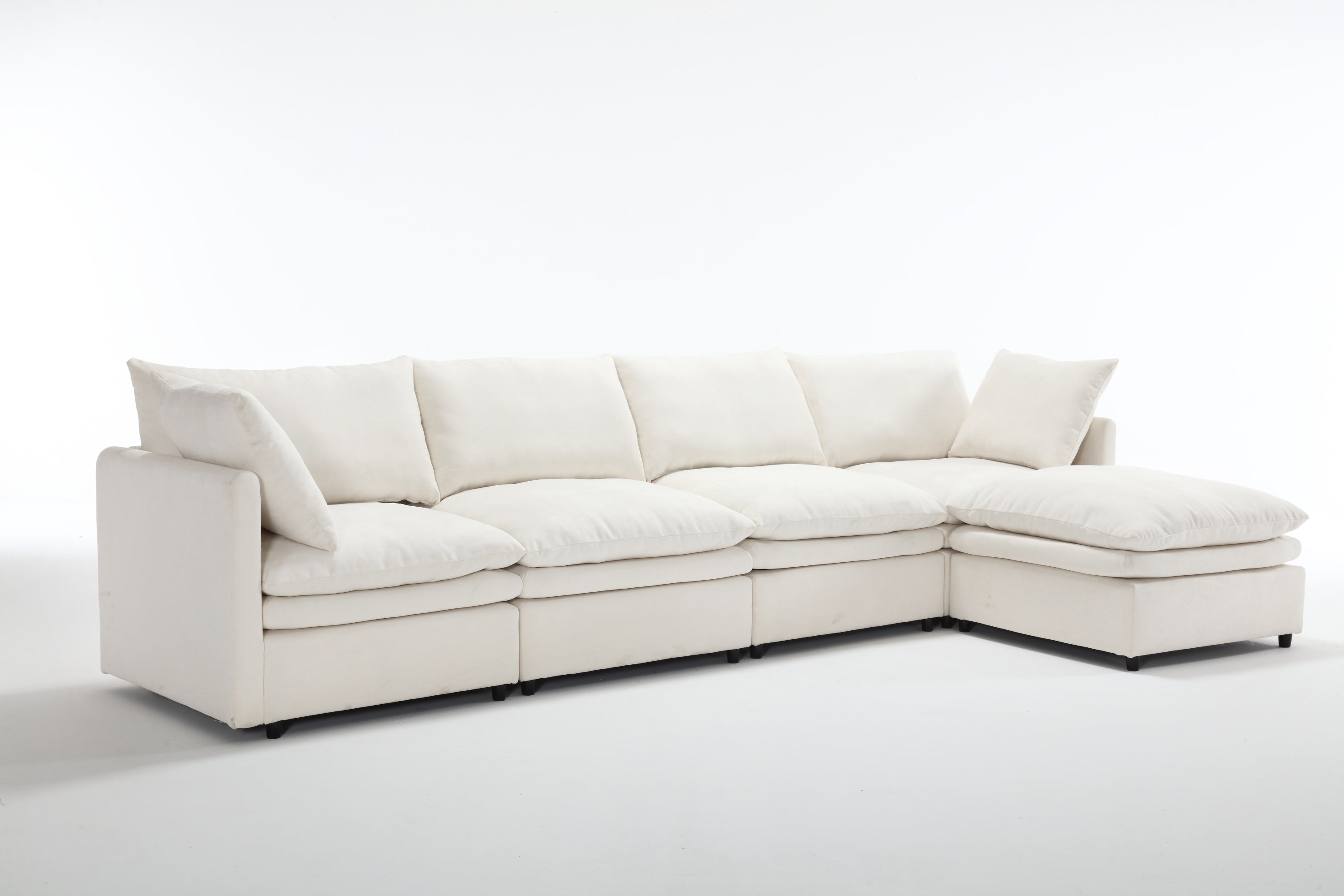 Modular Cloud Couch, U Shaped Sectional Sofa with Ottoman, Beige