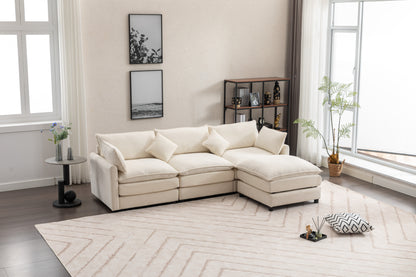 Louie Sofa L Shape, Modular Couch with Ottoman - Beige