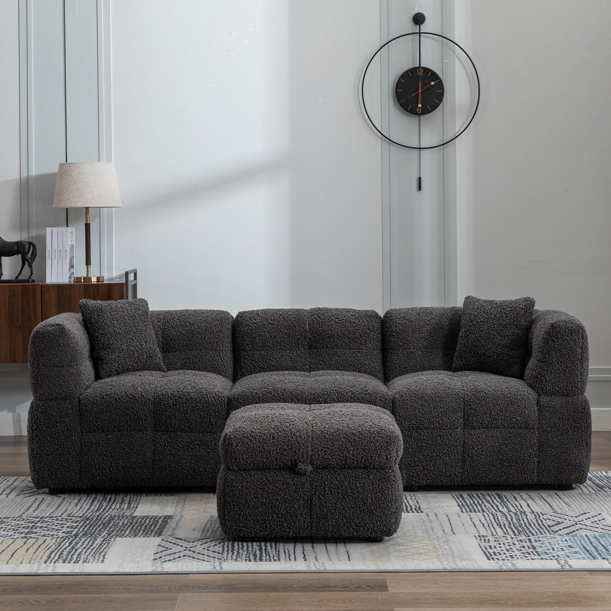 Small Couch, Sectional with Ottoman - Gray