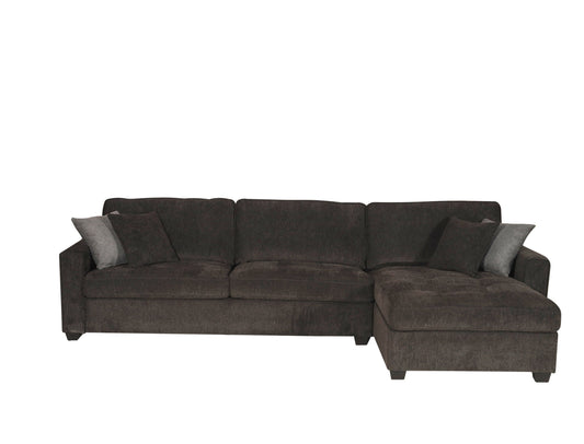 Chenille Sectional Sofa with Reversible Chaise - Tufted, Comfy Couch, Black