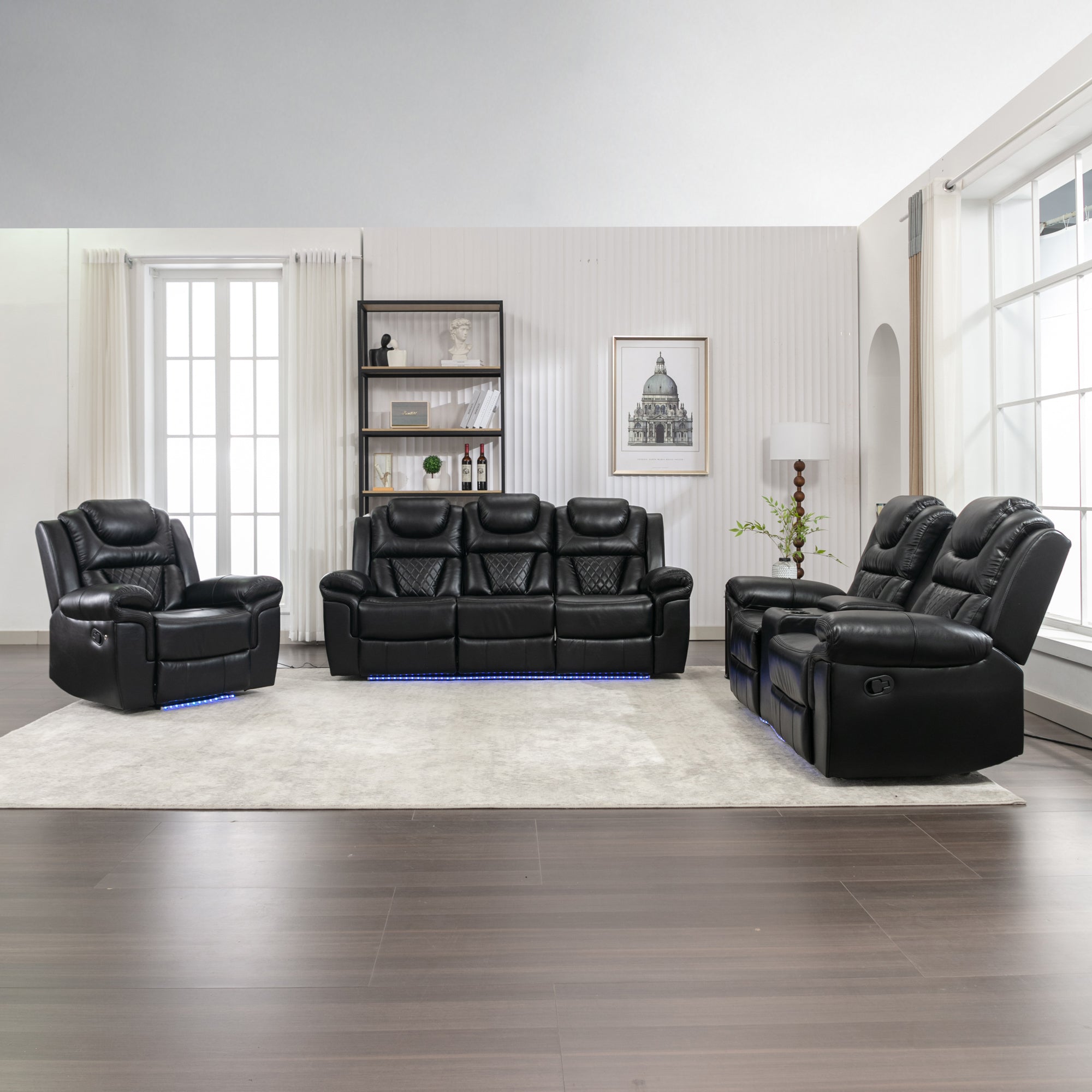 Louie Luxury Recliner Sofa Set, Home Theater Seating with LED Lights