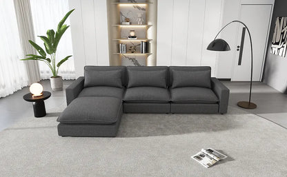 Comfy Sectional Cloud Couch, Chenille Sofa with Ottoman, Grey