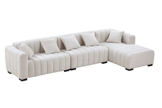 Large Sectional Couch, Velvet Sofa with Chaise Lounge - Beige
