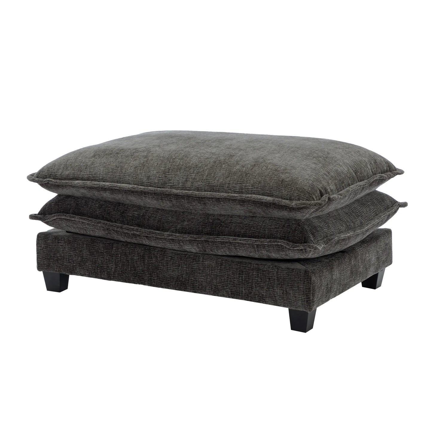 Plush Couch, Deep Seat Couch with Ottomans, Black