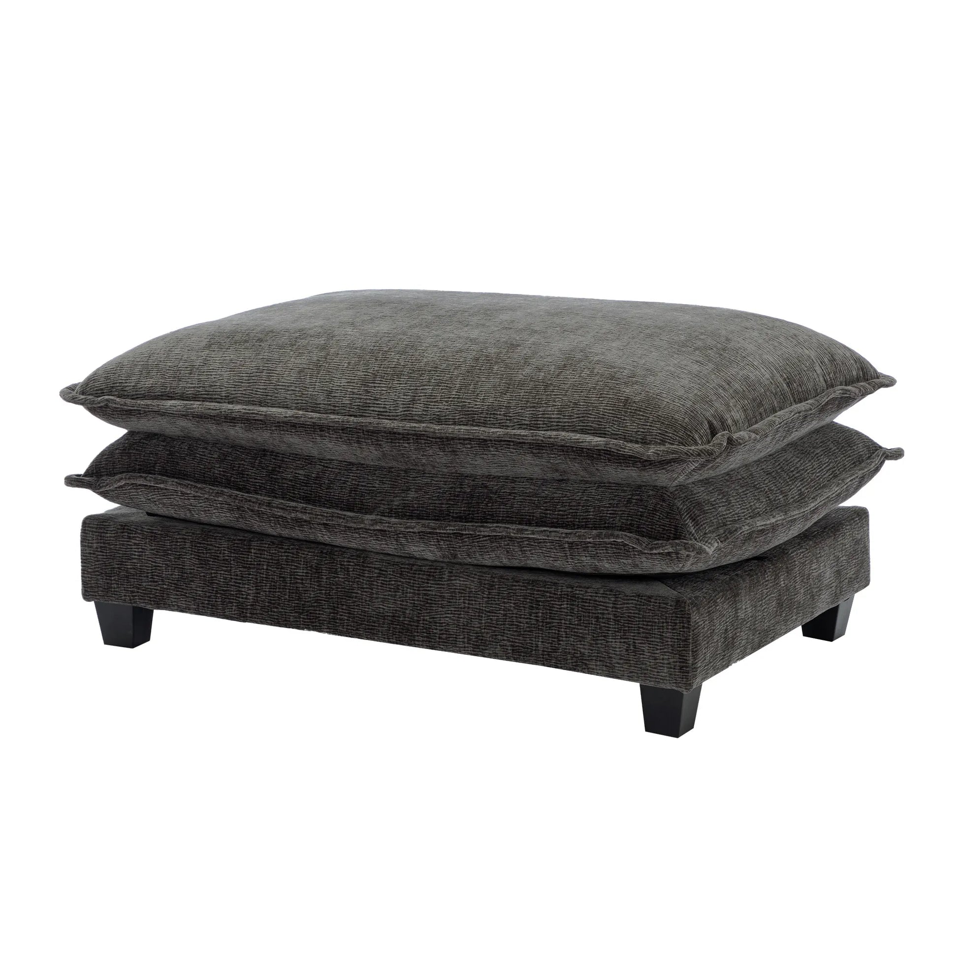 Plush Couch, Deep Seat Couch with Ottomans, Black