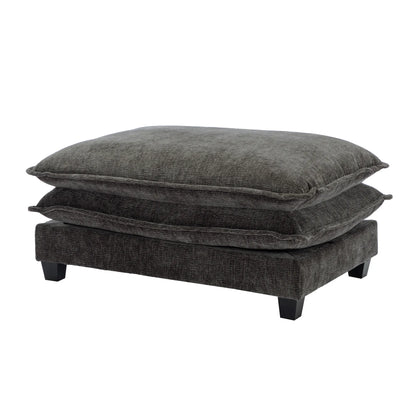 Plush Couch, Deep Seat Couch with Ottomans, Black