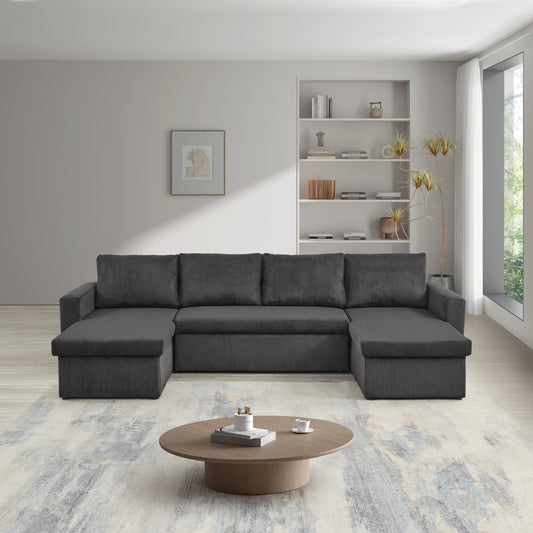 Louie Sofa Chaise Sleeper, Corduroy Couch with Double Chaise Storage - Dark Gray