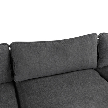 Comfy Sectional Cloud Couch, Chenille Sofa with Ottoman, Grey