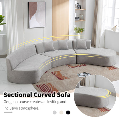 Curved Sofa, Modern Large Sectional Couch - Gray