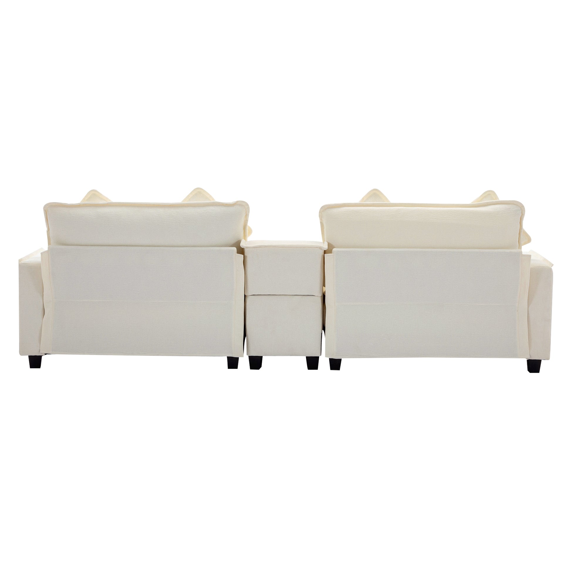 Plush Couch, Deep Seat Couch with Ottomans, Beige