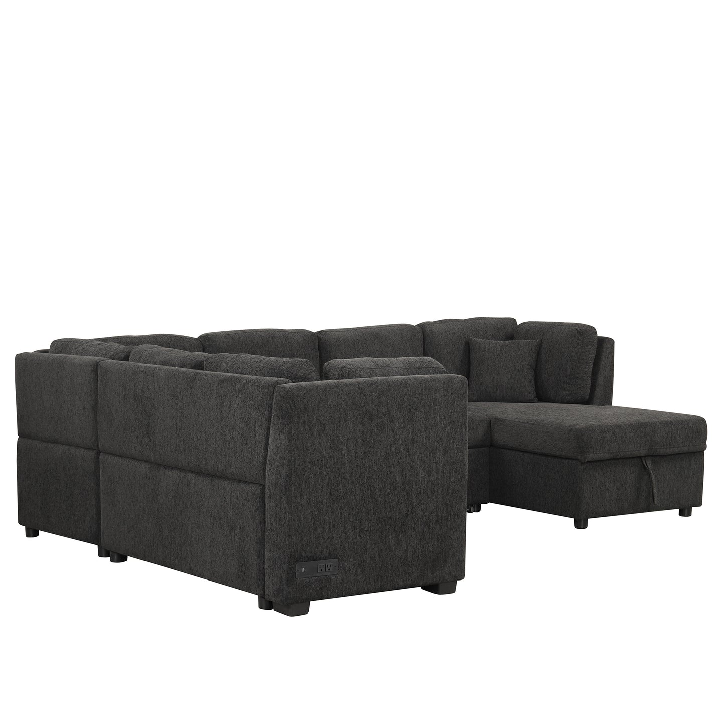 Louie Sectional Sleeper Sofa, Couch with Chaise and Storage - Black