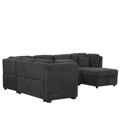 Louie Sectional Sleeper Sofa, Couch with Chaise and Storage - Black