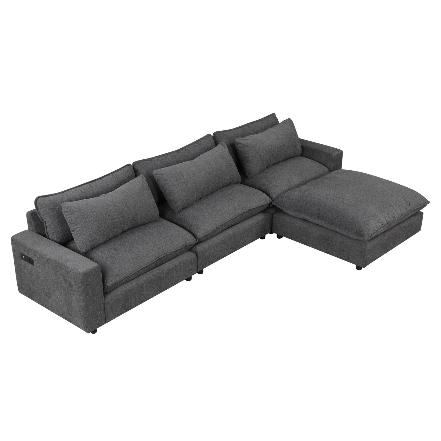 Comfy Sectional Cloud Couch, Chenille Sofa with Ottoman, Grey