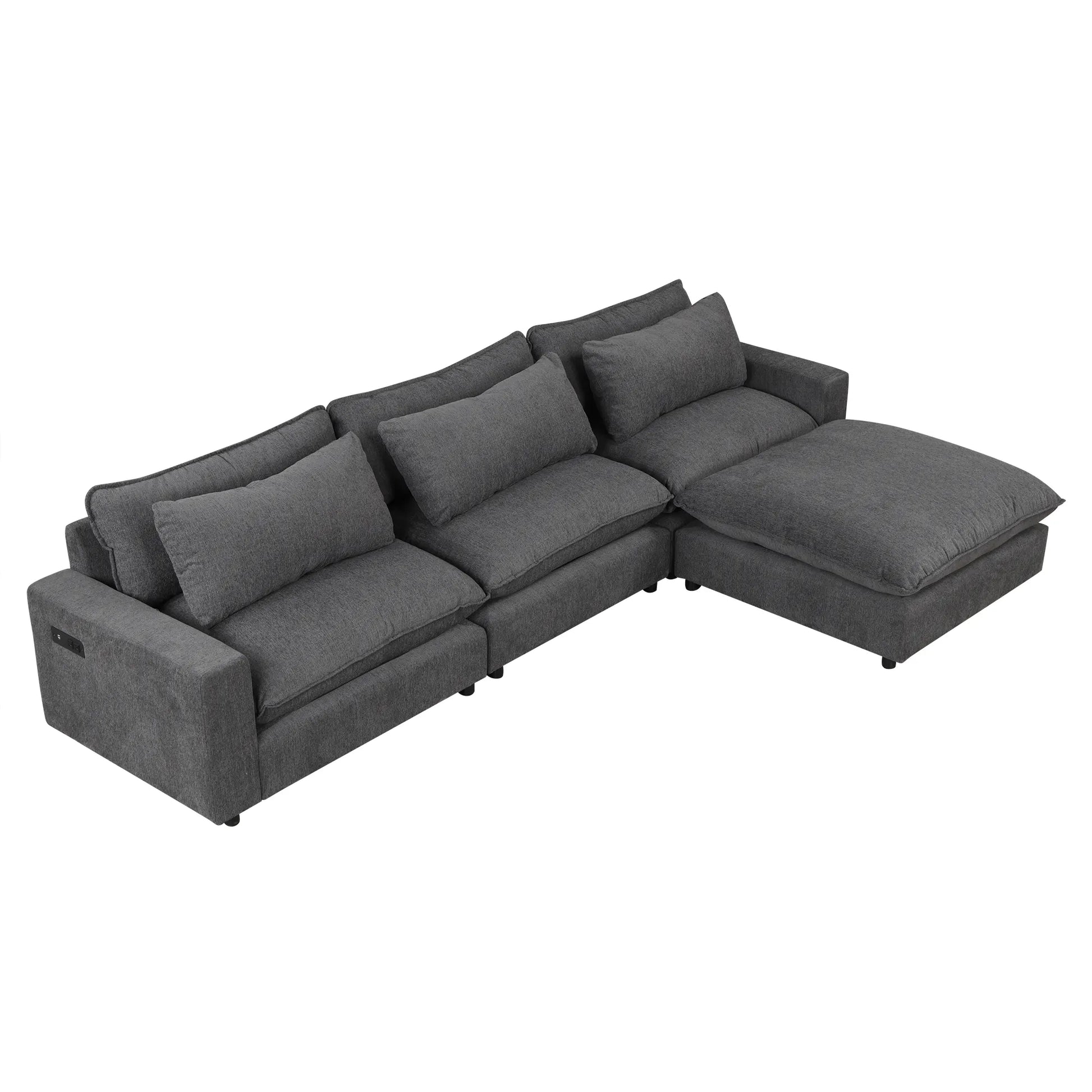 Comfy Sectional Cloud Couch, Chenille Sofa with Ottoman, Grey