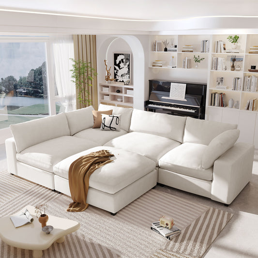 Cloud Couch Sectional, Large Modular Sofa with Ottoman, Beige