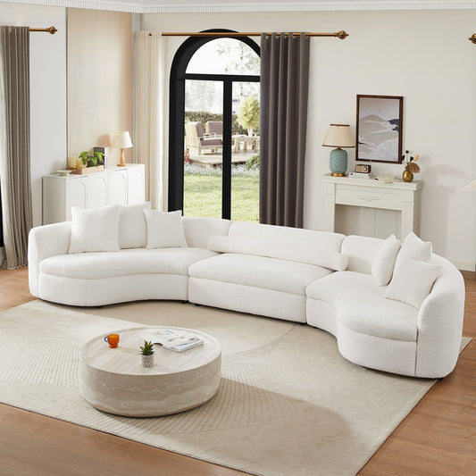 Modern Large Sectional Couch, Upholstered Curved Sofa, White