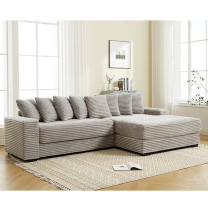 L Shaped Corduroy Couch, Plush Chaise Lounge Sofa, Gray