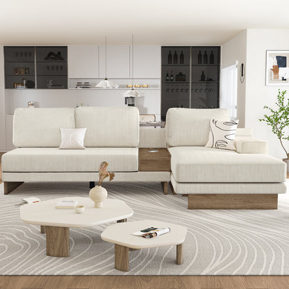 Corduroy Couch, Modern L Shaped Sectional Sofa with Reversible Chaise, Beige
