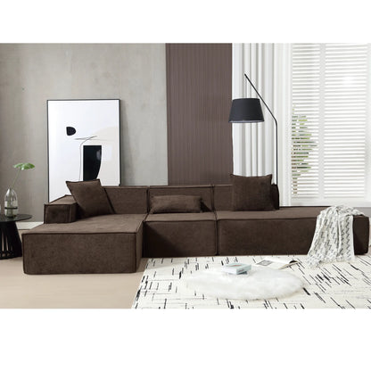 Modular Lounge Sofa, L Shaped Sectional with Chaise, Brown