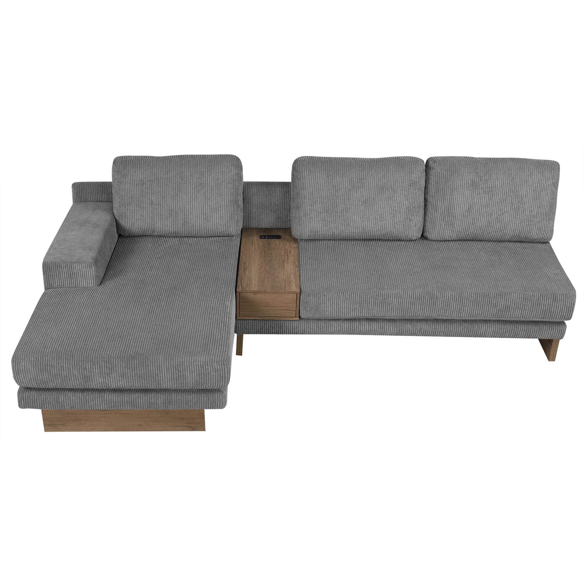 Corduroy Couch, Modern L Shaped Sectional Sofa with Reversible Chaise, Gray