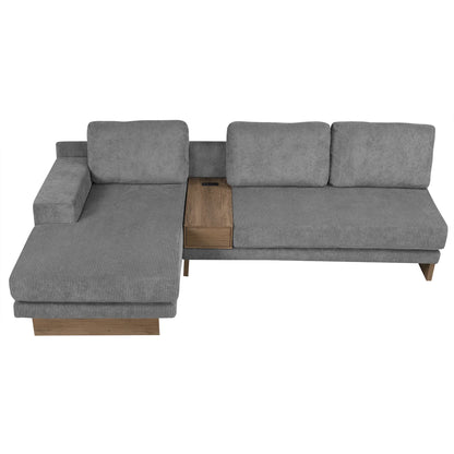 Corduroy Couch, Modern L Shaped Sectional Sofa with Reversible Chaise, Gray