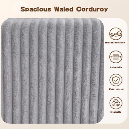 Modular U Shaped Sectional, Corduroy Couch with Double Chaise, Gray