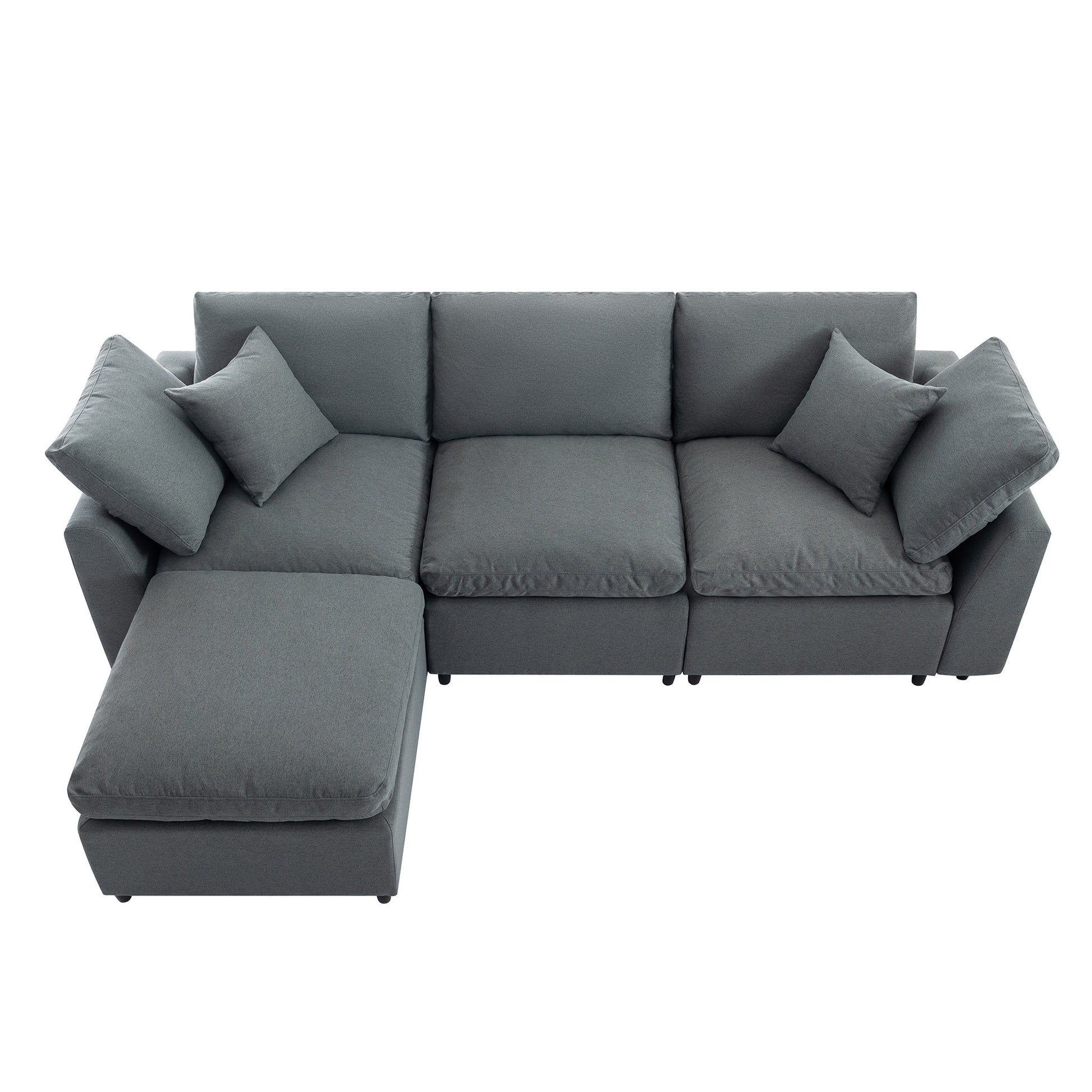 Louie Grey Sectional Couch, Sofa with Ottoman