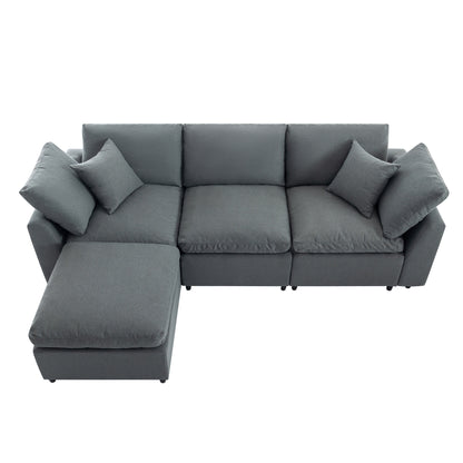 Louie Grey Sectional Couch, Sofa with Ottoman