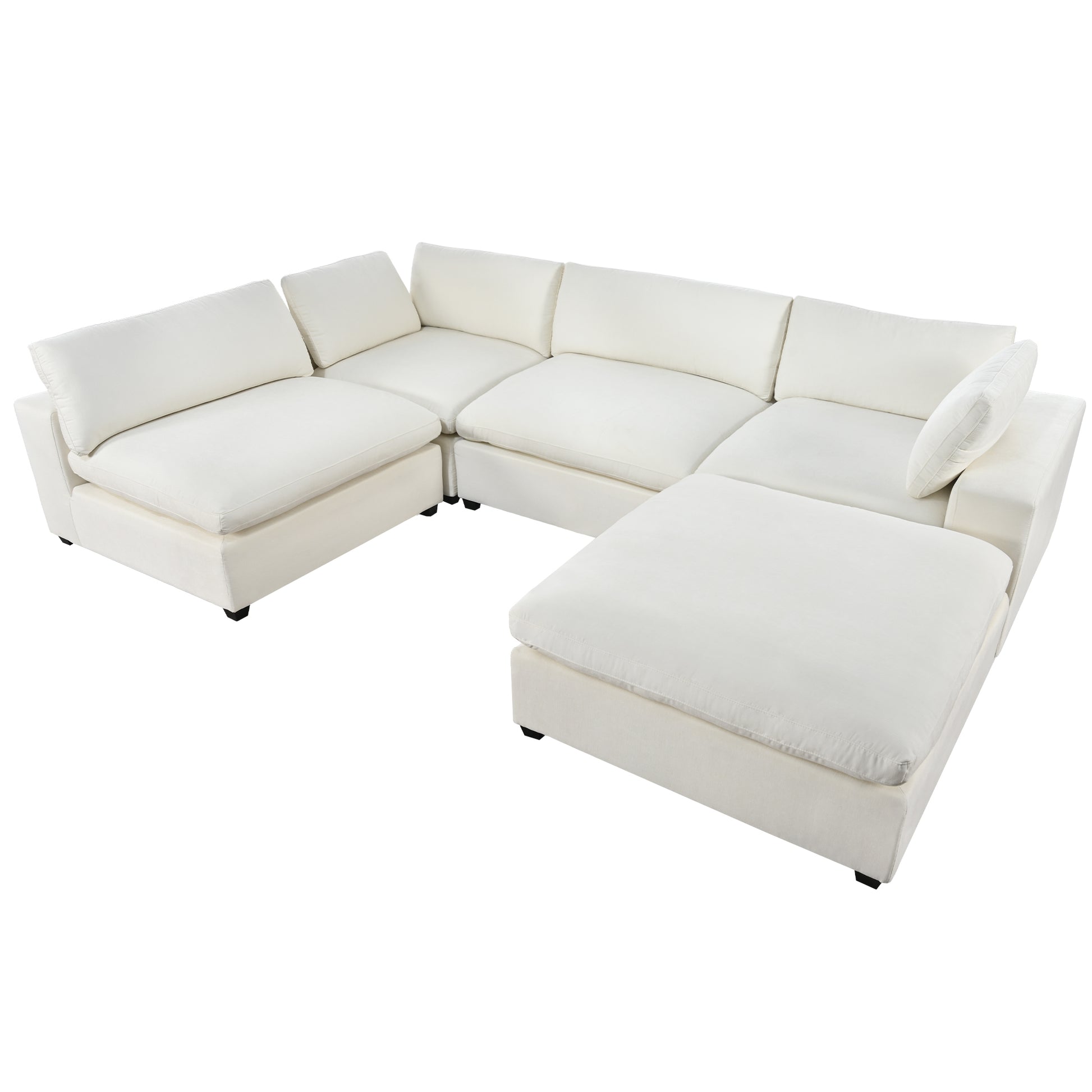 Cloud Couch Sectional, Large Modular Sofa with Ottoman, Beige
