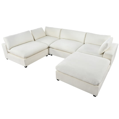 Cloud Couch Sectional, Large Modular Sofa with Ottoman, Beige
