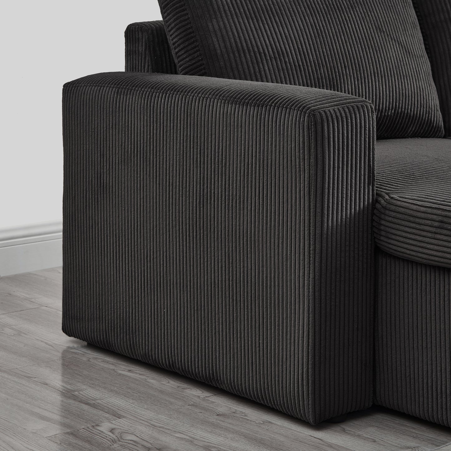 Louie Sofa Chaise Sleeper, Corduroy Couch with Double Chaise Storage - Dark Gray