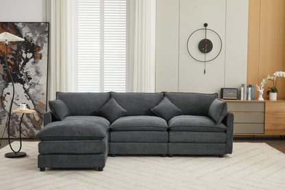 3 Seater Sofa, L Shaped Couch with Ottoman, Beige/Gray/Green