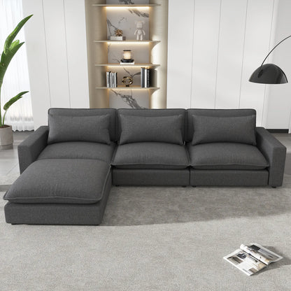 Comfy Sectional Cloud Couch, Chenille Sofa with Ottoman, Grey
