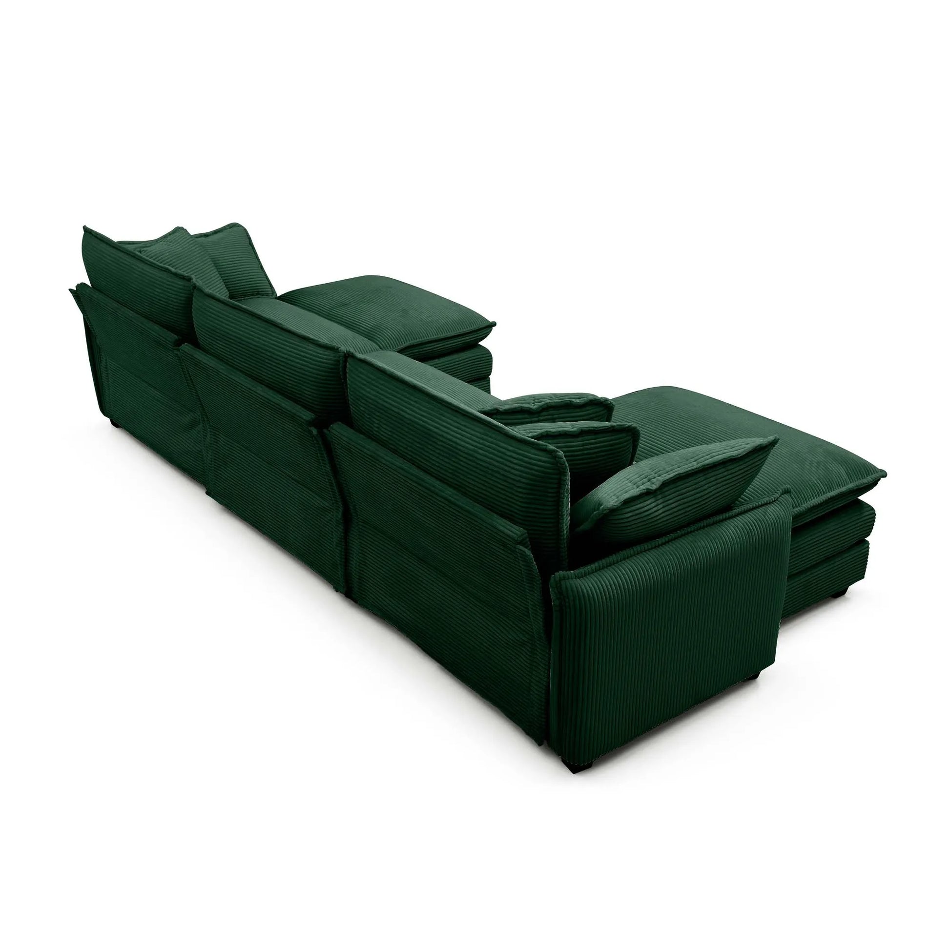 U Shape Sectional Cloud Sofa, Plush Corduroy Couch with Ottoman, Green