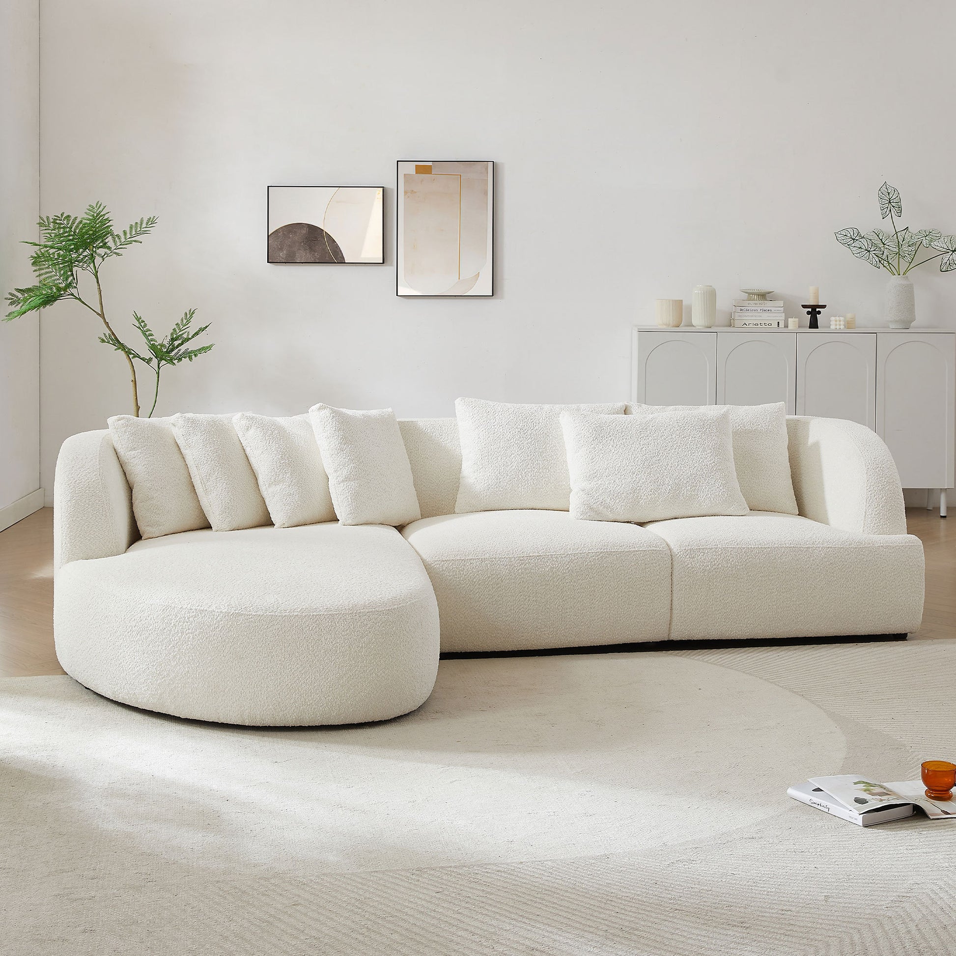 Deep Seat Couch with Chaise Lounge, Curved Corner Sectional, Beige
