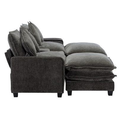 Plush Couch, Deep Seat Couch with Ottomans, Black