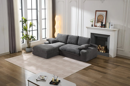 Chaise Lounge Sofa, L Shape Reversible Corduroy Couch Sectional, Grey