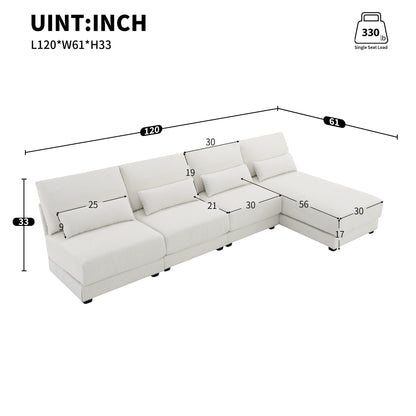 L Shape Couch, Deep Seat Sectional Sofa with Reversible Chaise, Cream